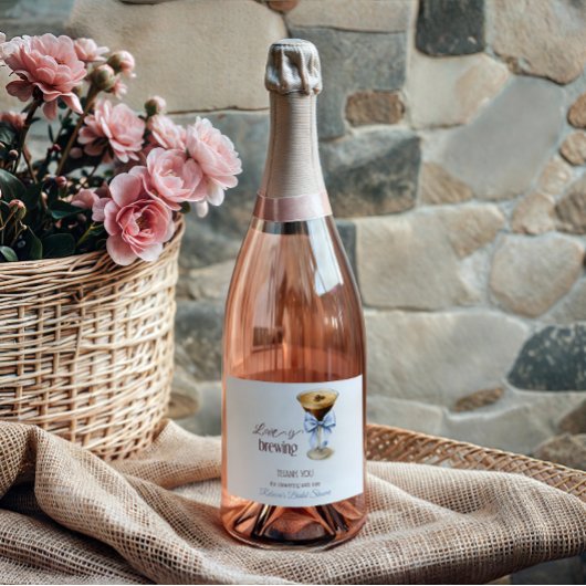 Love is Brewing Blue Bow Coffee Bridal Shower スパークリングワインラベル