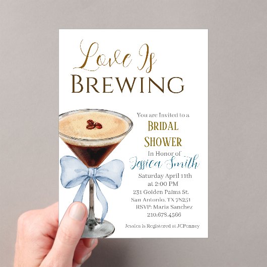 Love is Brewing Blue Bridal Shower Invitation  アクリル招待状 (インサイチュ (ポータブル))