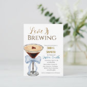 Love is Brewing Blue Bridal Shower Invitation  ポストカード (スタンド正面)