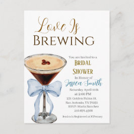 Love is Brewing Blue Bridal Shower Invitation  ポストカード