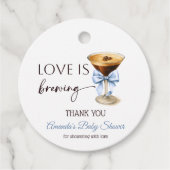Love is Brewing Blue Coquette Bow Bridal Shower フェイバータグ (正面)
