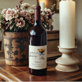 Love is Brewing Blue Coquette Bow Bridal Shower ワインラベル