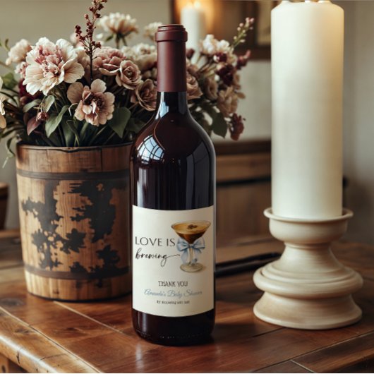 Love is Brewing Blue Coquette Bow Bridal Shower ワインラベル