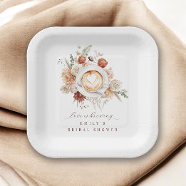 Love is Brewing Boho Rustic Floral Bridal Shower ペーパープレート