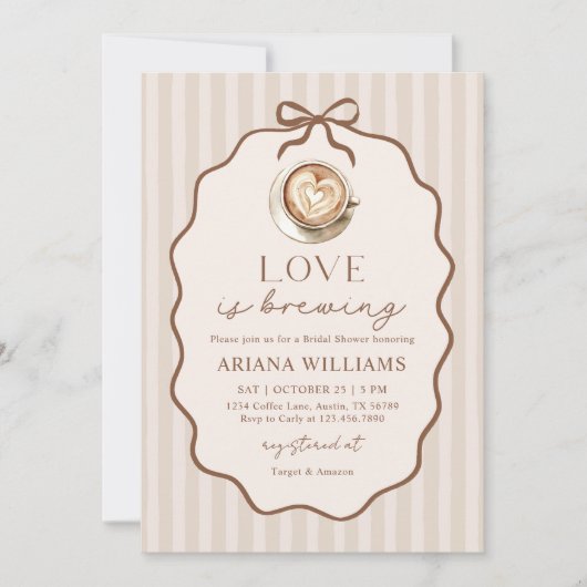 Love is Brewing Bow Coffee Bridal Shower 招待状 (正面)