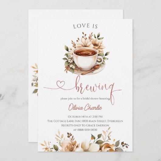  Love is Brewing Bridal Shower 招待状 (正面/裏面)