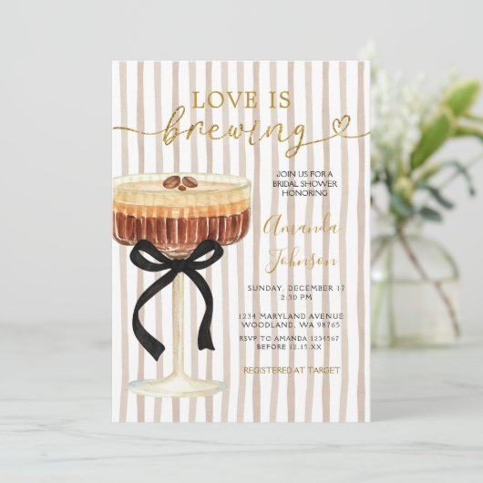 Love Is Brewing Bridal Shower Espresso Martini 招待状 (スタンド正面)
