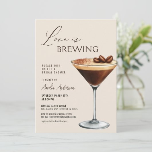 Love is Brewing Bridal Shower Espresso Martini 招待状 (スタンド正面)