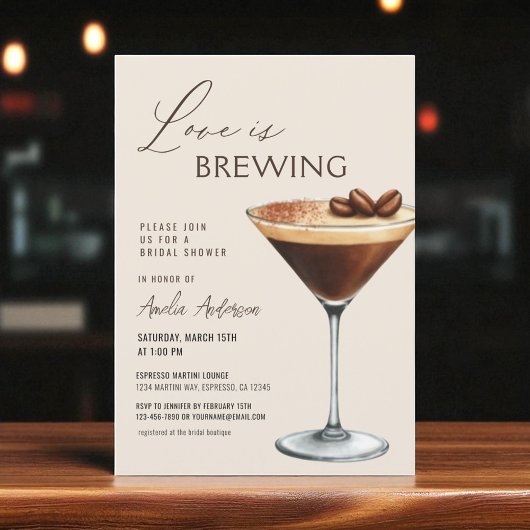 Love is Brewing Bridal Shower Espresso Martini 招待状