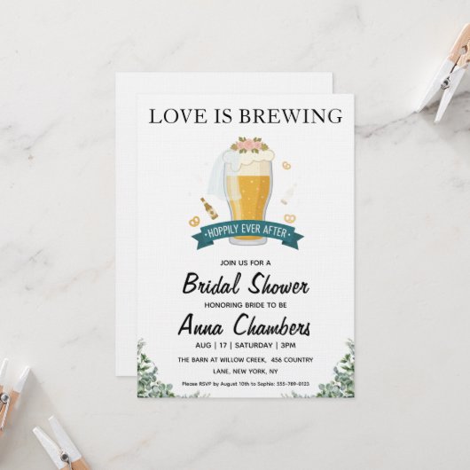 love is brewing bridal shower invitations 招待状 (正面/裏面インサイチュ)