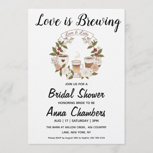 love is brewing bridal shower invitations 招待状 (正面)
