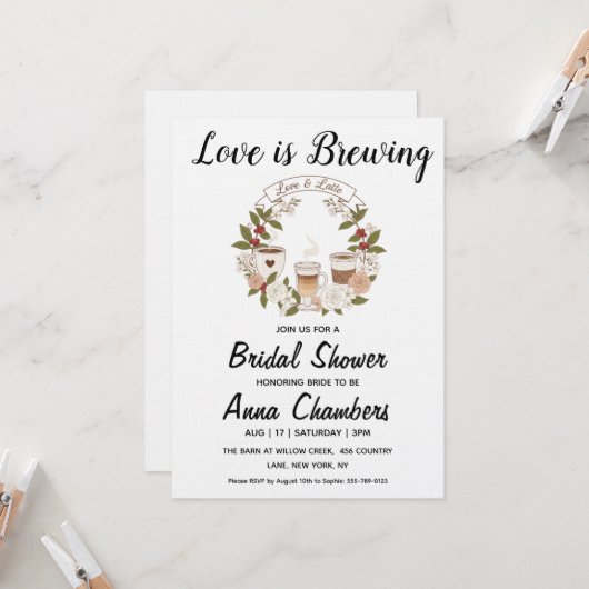 love is brewing bridal shower invitations 招待状 (正面/裏面インサイチュ)
