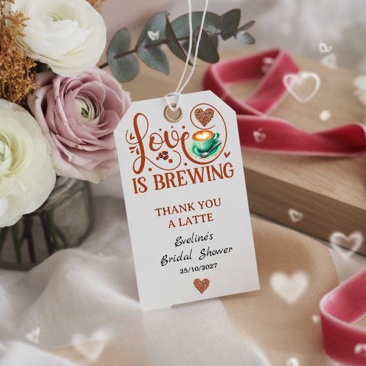 Love Is Brewing Bridal Shower Terracotta Coffee  ギフトタグ