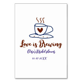 Love is Brewing brown blue bridal shower add name  テーブルナンバー