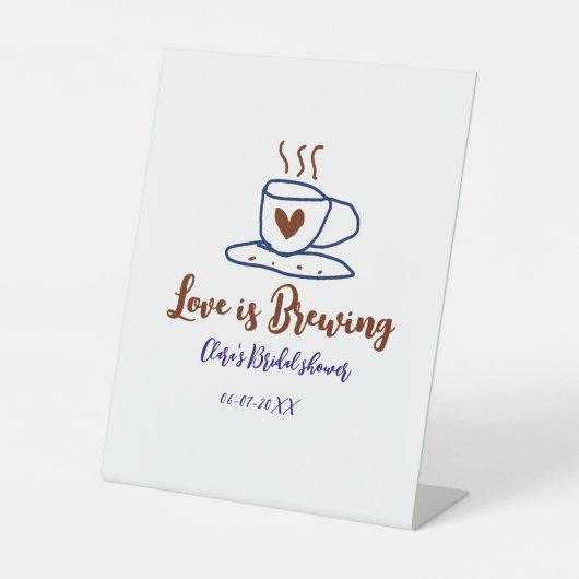 Love is Brewing brown blue bridal shower add name  台座サイン (正面)