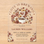 Love is Brewing Brown Floral Coffee Heart Bridal アクリル招待状 (正面)