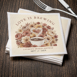 Love is Brewing Brown Floral Coffee Heart Bridal スタンダードカクテルナプキン