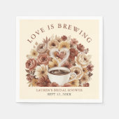 Love is Brewing Brown Floral Coffee Heart Bridal スタンダードカクテルナプキン (正面)