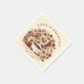 Love is Brewing Brown Floral Coffee Heart Bridal スタンダードカクテルナプキン (角)