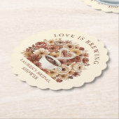 Love is Brewing Brown Floral Coffee Heart Bridal ペーパーコースター (アングル)