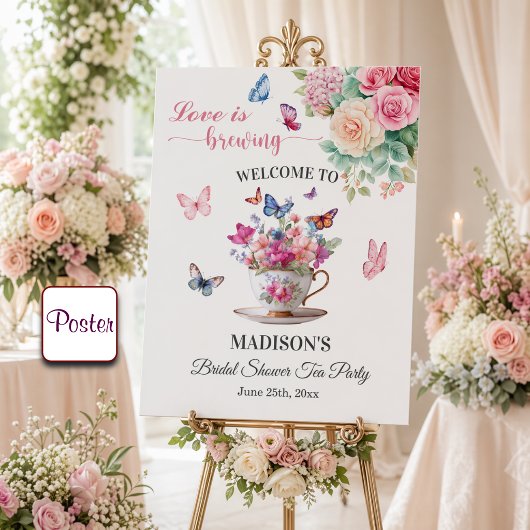 Love is Brewing Butterfly Bridal Shower Tea Party ポスター