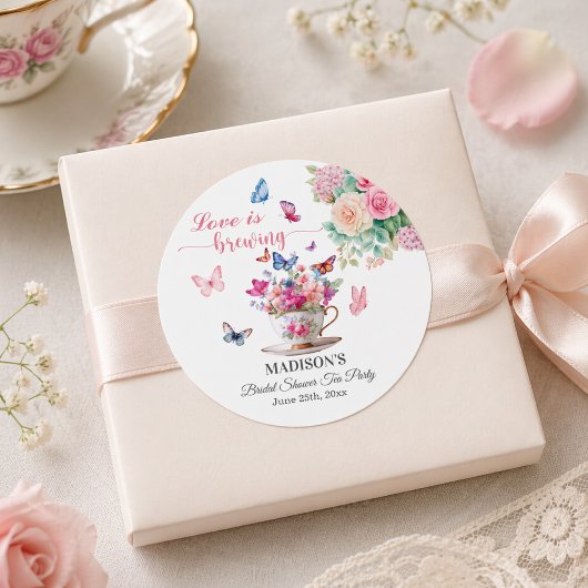 Love is Brewing Butterfly Bridal Shower Tea Party ラウンドシール