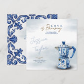 Love is Brewing Chinoiserie blue Bridal Shower Inv 招待状 (正面/裏面)