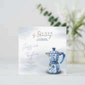 Love is Brewing Chinoiserie blue Bridal Shower Inv 招待状 (スタンド正面)