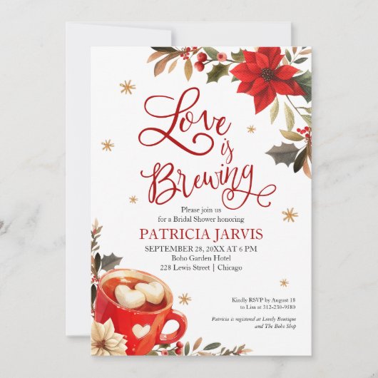 Love Is Brewing Christmas Bridal Shower 招待状 (正面)