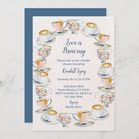 Love Is brewing Coffee and Tea Bridal Shower  招待状 (正面/裏面)