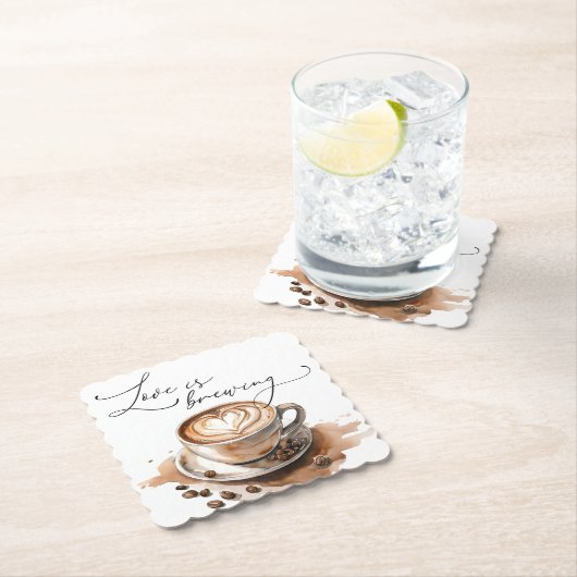 Love is Brewing Coffee Bridal Shower ペーパーコースター (インサイチュ)