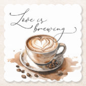 Love is Brewing Coffee Bridal Shower ペーパーコースター (正面)