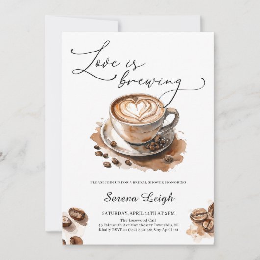 Love is Brewing Coffee Bridal Shower 招待状 (正面)