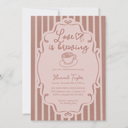Love Is Brewing Coffee Bridal Shower 招待状 (正面)