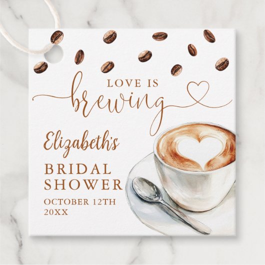 Love Is Brewing Coffee Bridal Shower Favor フェイバータグ (正面)