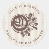 "Love is Brewing" Coffee Bridal Shower Favor ラウンドシール (正面)