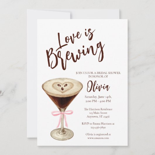 Love Is Brewing Coffee Bridal Shower Invitation 招待状 (正面)