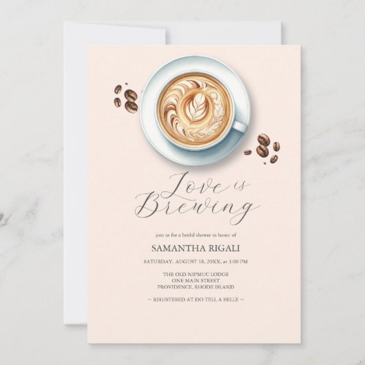 Love is Brewing Coffee Bridal Shower Invitations 招待状 (正面)