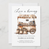 Love is Brewing Coffee Bridal Shower Rustic 招待状 (正面)