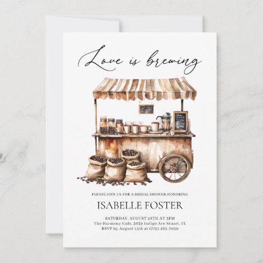 Love is Brewing Coffee Bridal Shower Rustic 招待状 (正面)