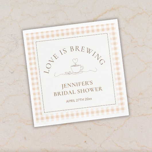 Love Is Brewing coffee Gingham Baby Shower スタンダードランチョンナプキン