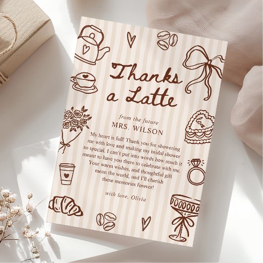 Love is Brewing Coffee Hand Drawn Bridal Shower サンキューカード