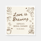 Love is Brewing Coffee Hand Drawn Bridal Shower スタンダードカクテルナプキン (正面)