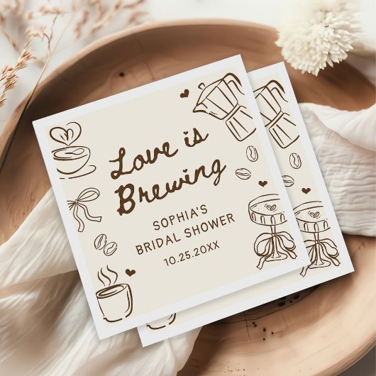 Love is Brewing Coffee Hand Drawn Bridal Shower スタンダードカクテルナプキン