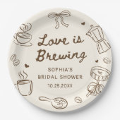 Love is Brewing Coffee Hand Drawn Bridal Shower ペーパープレート (正面)