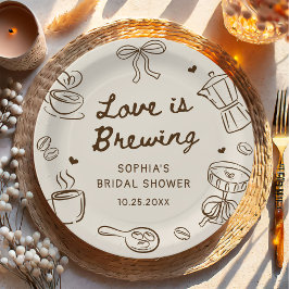 Love is Brewing Coffee Hand Drawn Bridal Shower ペーパープレート