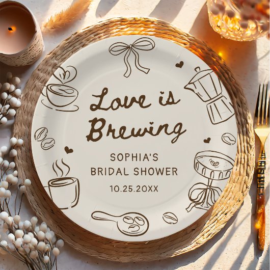 Love is Brewing Coffee Hand Drawn Bridal Shower ペーパープレート