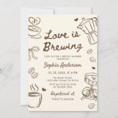 Love is Brewing Coffee Hand Drawn Bridal Shower 招待状 (正面)