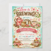 Love is Brewing Coffee Hand Drawn Bridal Shower 招待状 (正面)