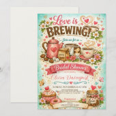 Love is Brewing Coffee Hand Drawn Bridal Shower 招待状 (正面/裏面)